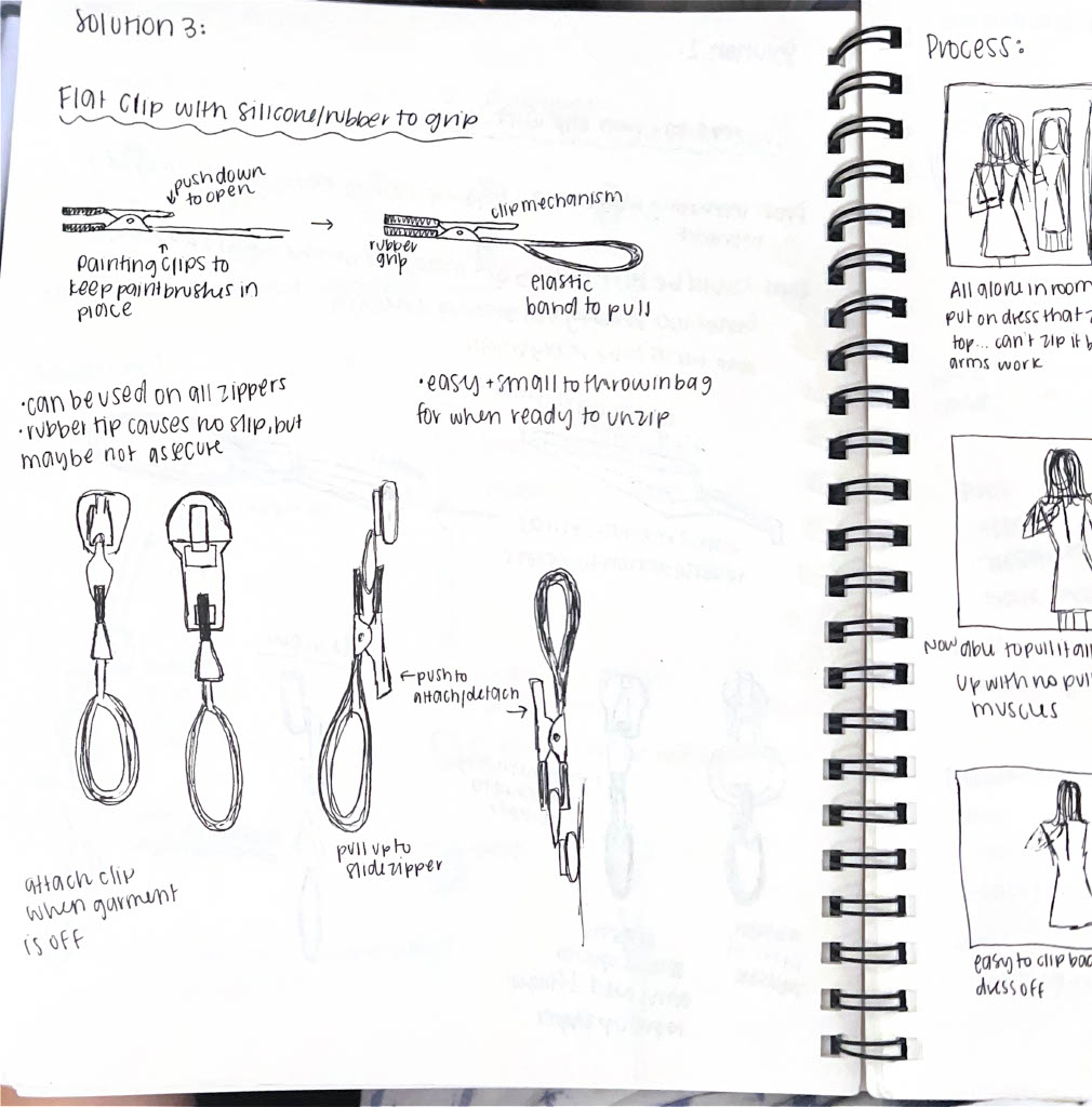 Sketch page: flat clip with rubber grip and elastic pull